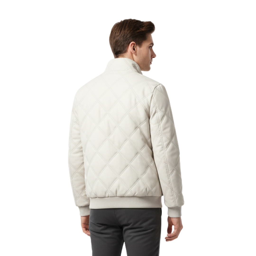 Men's Quilted Jacket - Plush Fleece Lining - Stand Collar