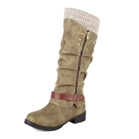 Womens Winter Boots - Knit Cuff Mid Calf Slouch Boots - Warm Lined Side Zip