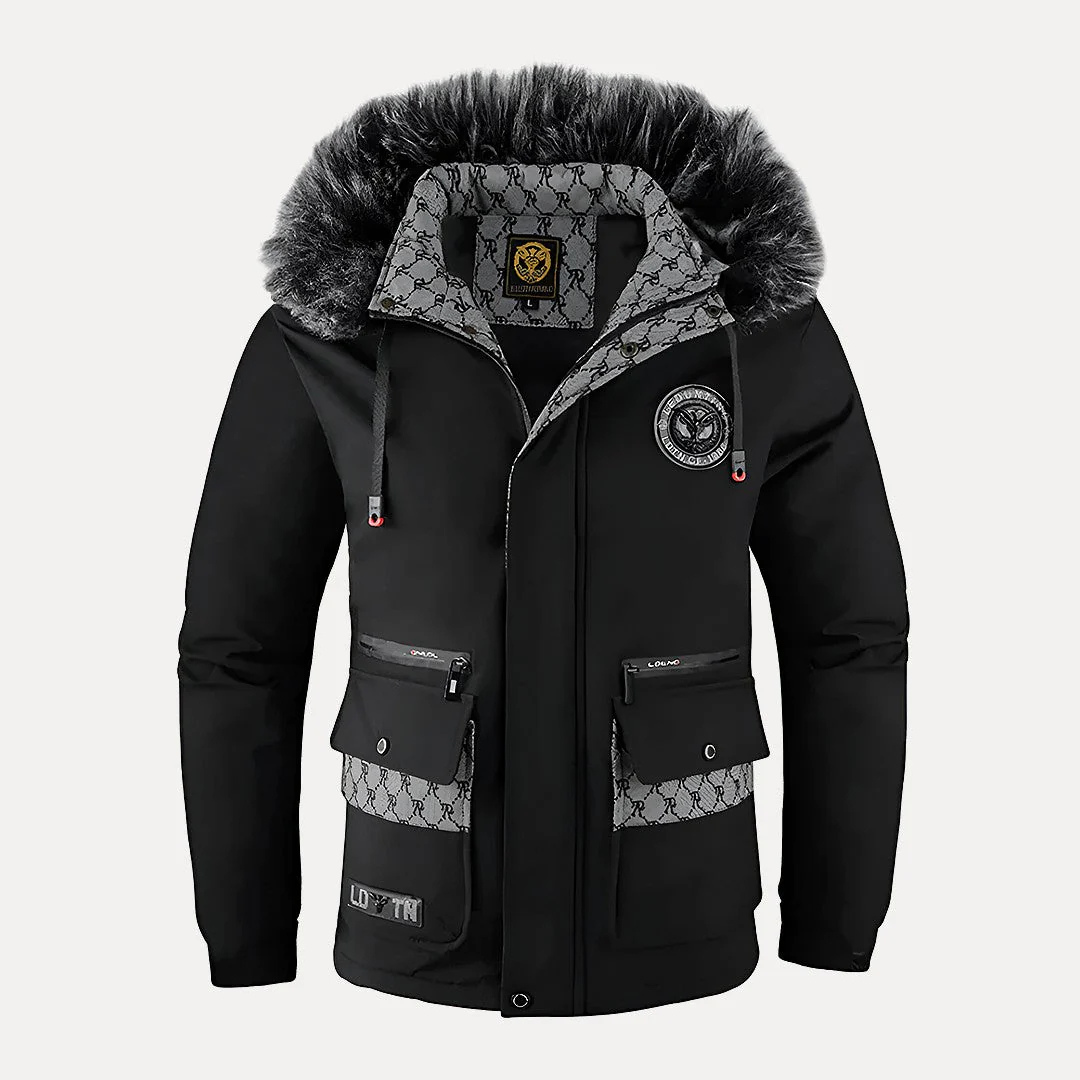 Men's Hooded Winter Coat - Waterproof & Windproof - Faux Fur Trim