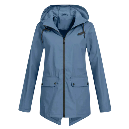 Women's Raincoat with Hood - Long Waterproof & Windproof - Lightweight