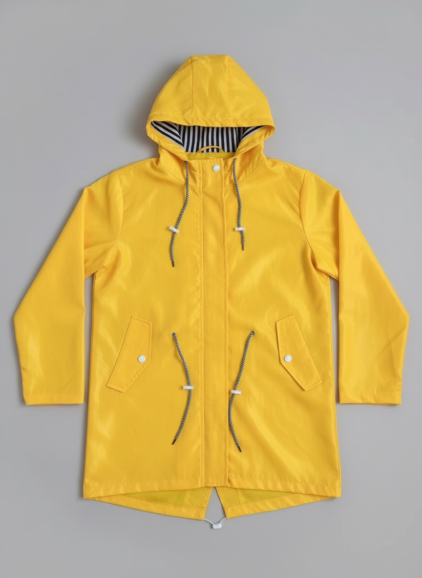 Women's Rain Jacket with Hood - Mid-Length Fishtail Hem - Water-Repellent