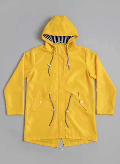 Women's Rain Jacket with Hood - Mid-Length Fishtail Hem - Water-Repellent