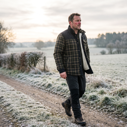 Flanelljacke Herren oliv kariert im Holzfäller-Look – im Winter getragen