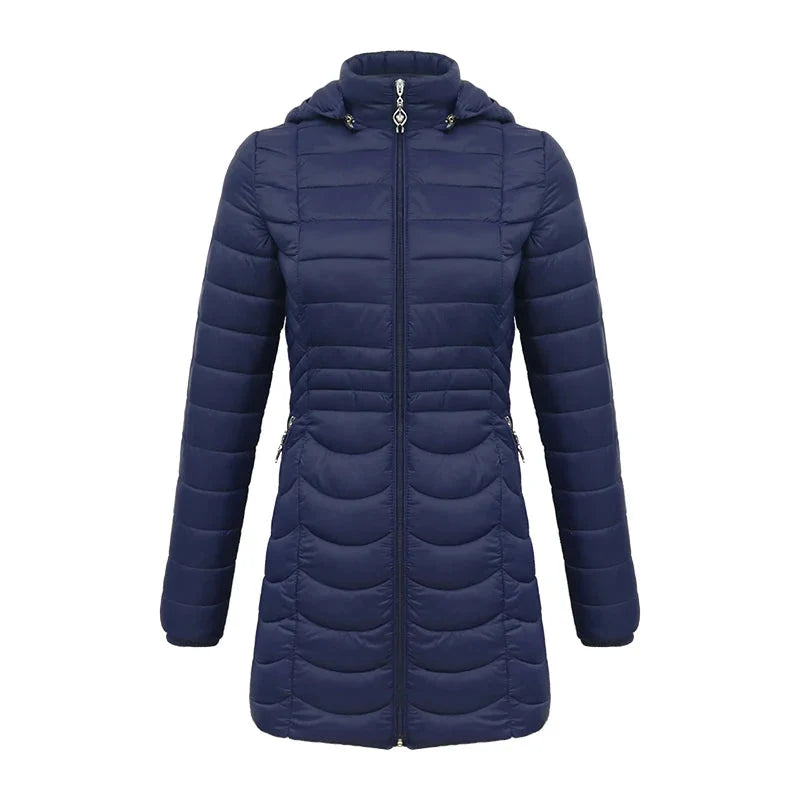 Women's Long Puffer Coat - Detachable Hood - Ultralight Quilted