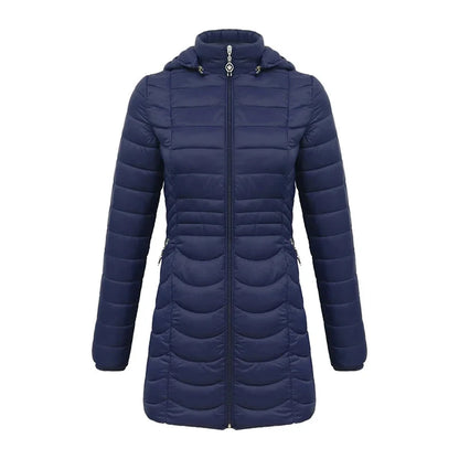 Women's Long Puffer Coat - Detachable Hood - Ultralight Quilted