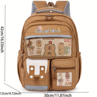 Kids Backpack - Capybara Print - Lightweight, 3 Compartments