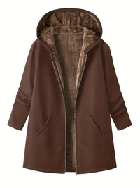 Women's Hooded Winter Coat - Sherpa Fleece Lined - Longline Fit