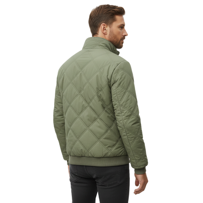 Men's Quilted Jacket - Plush Fleece Lining - Stand Collar