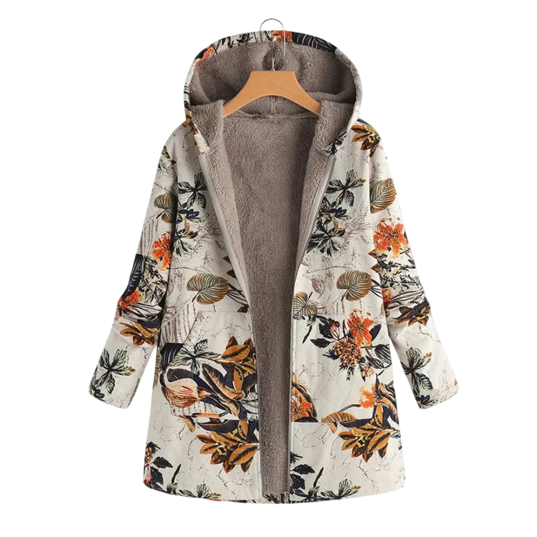 Women's Hooded Winter Jacket - Fleece Lined - Floral Print