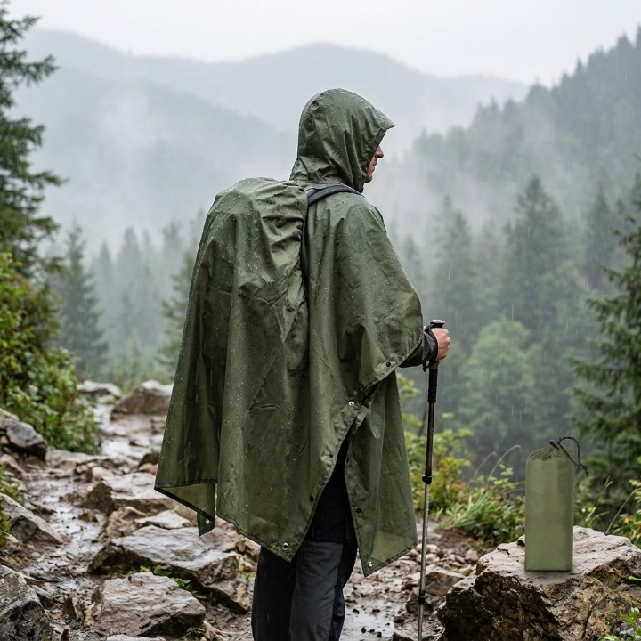 Rain Poncho with Hood - Waterproof 3-in-1 Poncho, Tarp & Sleeping Bag Cover - Packable