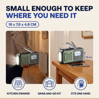 Emergency Wind Up Radio - Hand Crank & Solar - 5000mAh Power Bank & Torch