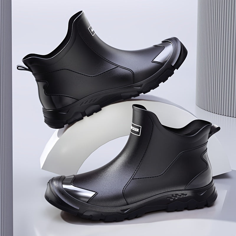Ankle Rain Boots - Waterproof Slip-On Chelsea Boot - Non-Slip Lug Sole
