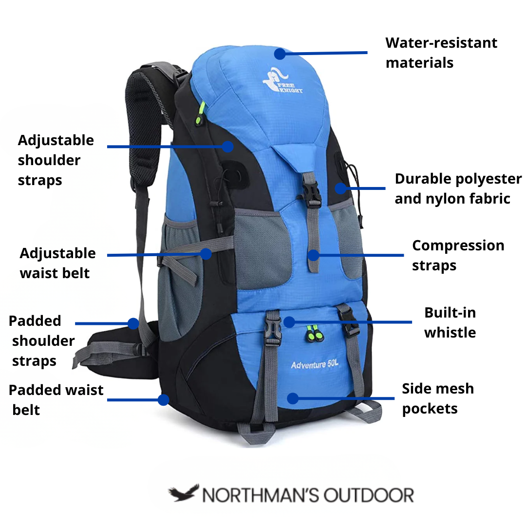 50L Hiking Backpack – Lightweight – Water-Resistant