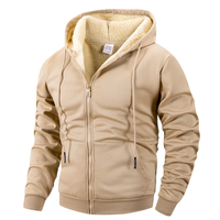 Men's Fleece Jacket with Hood - Sherpa Lined & Windproof - Full Zip