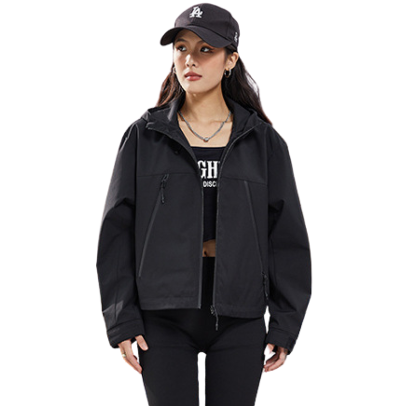 Women's Rain Jacket - Cropped Water-Repellent Shell - Adjustable Hem