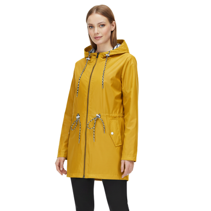 Women's Raincoat with Hood - Waterproof & Lightweight - Adjustable Waist