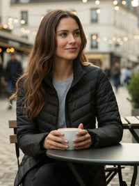 Women's Puffer Jacket - Lightweight Quilted - Adjustable Detachable Hood