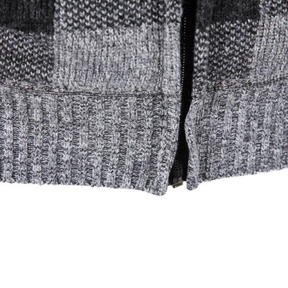 Men's Cardigan Sweater with Hood - Buffalo Plaid Knit - Warm Fleece Lining