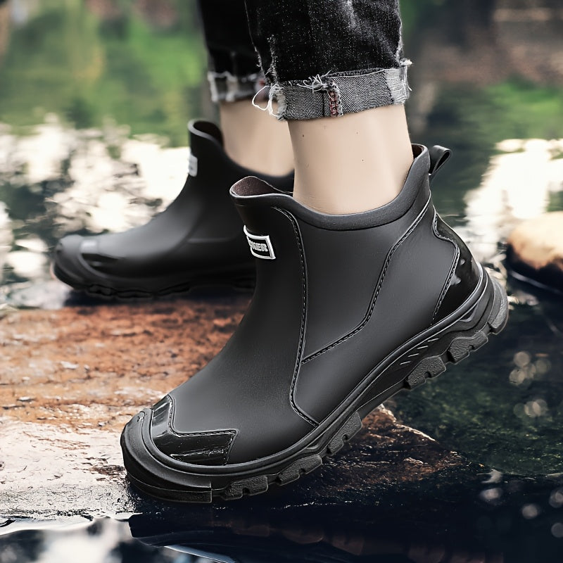Ankle Rain Boots - Waterproof Slip-On Chelsea Boot - Non-Slip Lug Sole