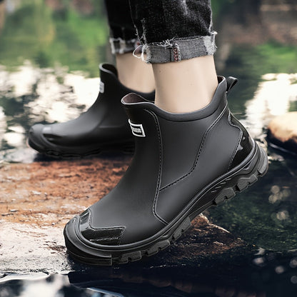 Ankle Rain Boots - Waterproof Slip-On Chelsea Boot - Non-Slip Lug Sole