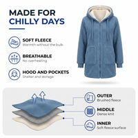 Women's Fleece Jacket with Hood - Soft Teddy Fleece - Two Pockets