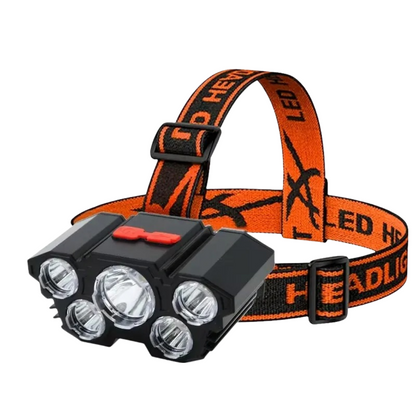 Rechargeable Headlamp - 5 Bright LEDs & SOS Mode - Splash Resistant