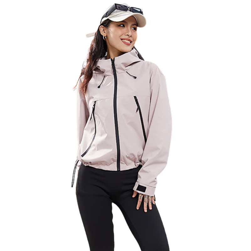 Women's Rain Jacket - Cropped Water-Repellent Shell - Adjustable Hem