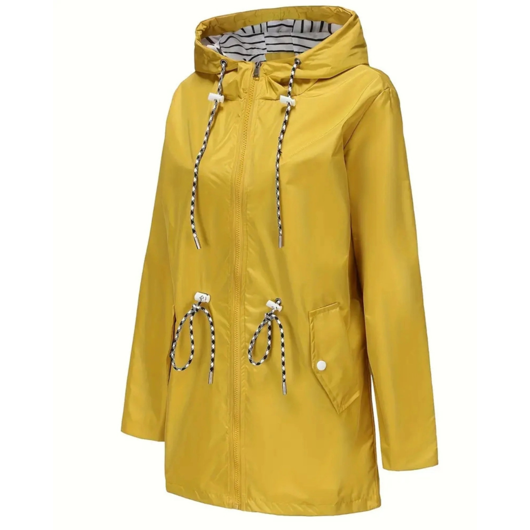 Women's Raincoat with Hood - Waterproof & Lightweight - Adjustable Waist