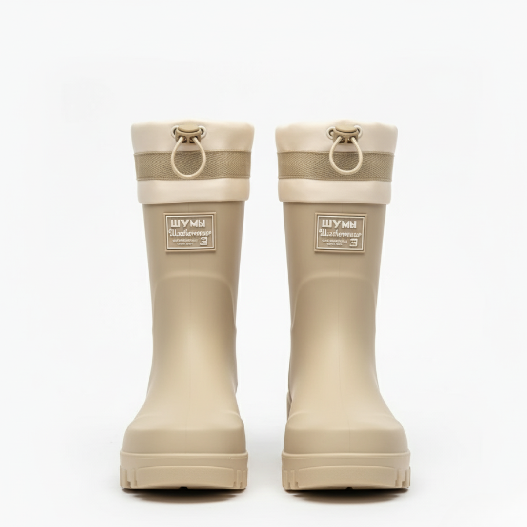 Women's Rain Boots - Waterproof Mid-Calf - Non-Slip Platform Sole