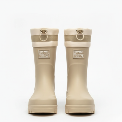 Women's Rain Boots - Waterproof Mid-Calf - Non-Slip Platform Sole