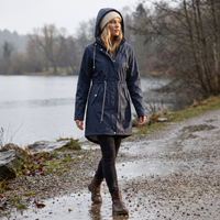 Women's Rain Coat with Hood - Long Waterproof Cut - Adjustable Waist