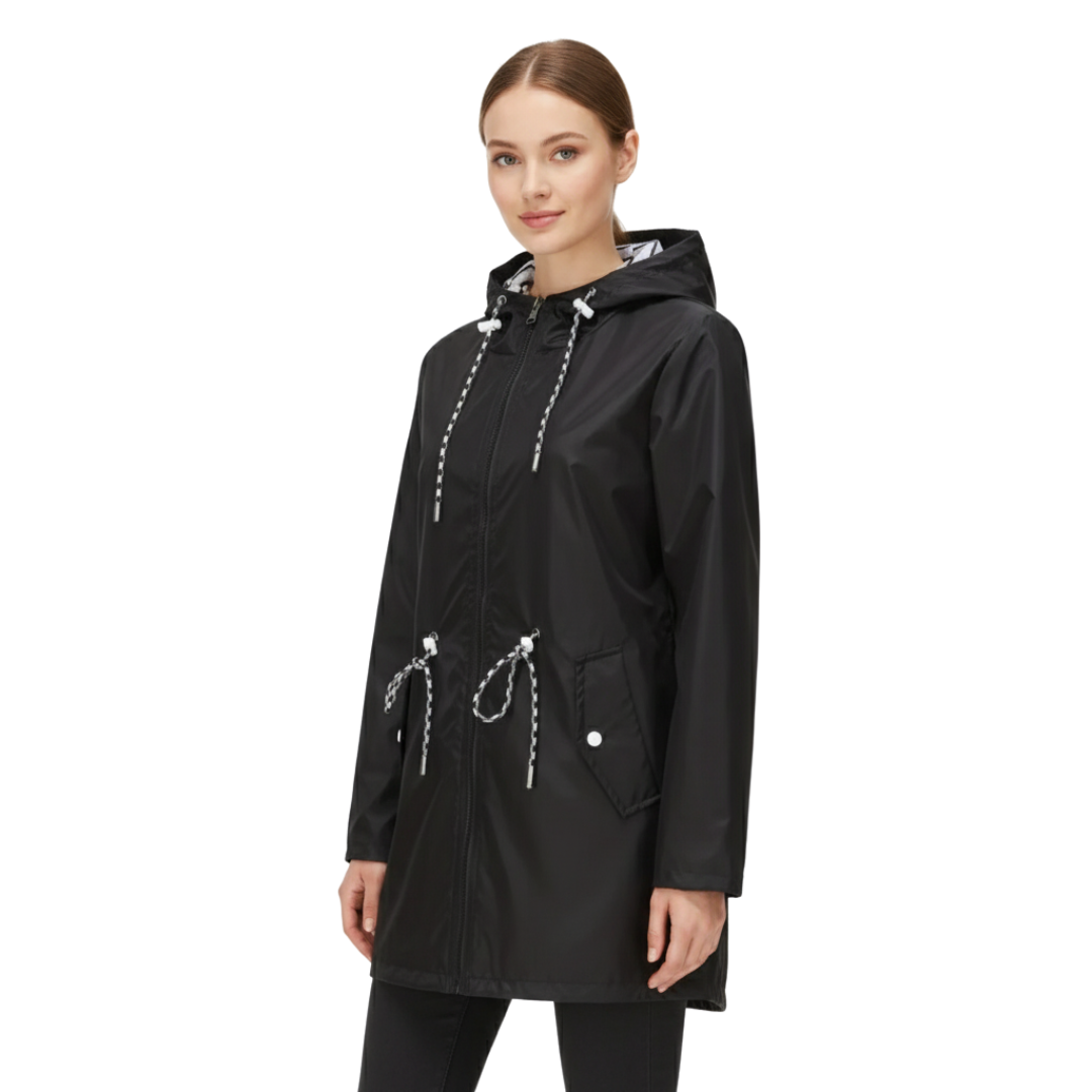 Women's Raincoat with Hood - Waterproof & Lightweight - Adjustable Waist