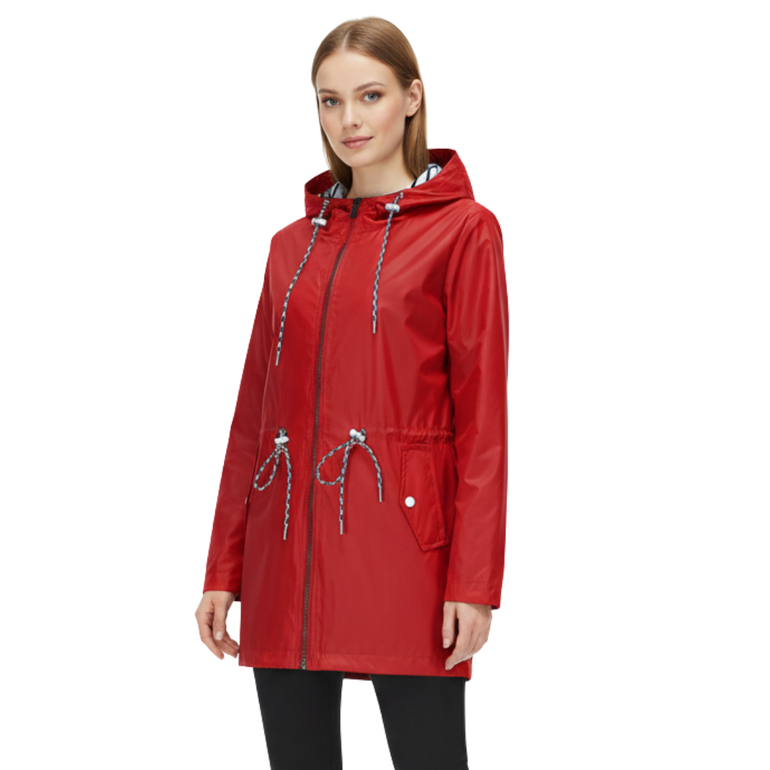 Women's Raincoat with Hood - Waterproof & Lightweight - Adjustable Waist