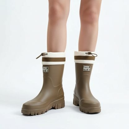 Women's Rain Boots - Waterproof Mid-Calf - Non-Slip Platform Sole