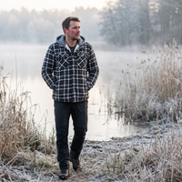 Men's Flannel Jacket with Hood - Sherpa Lined - Windproof Plaid