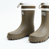 Women's Rain Boots - Waterproof Mid-Calf - Non-Slip Platform Sole
