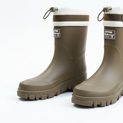 Women's Rain Boots - Waterproof Mid-Calf - Non-Slip Platform Sole