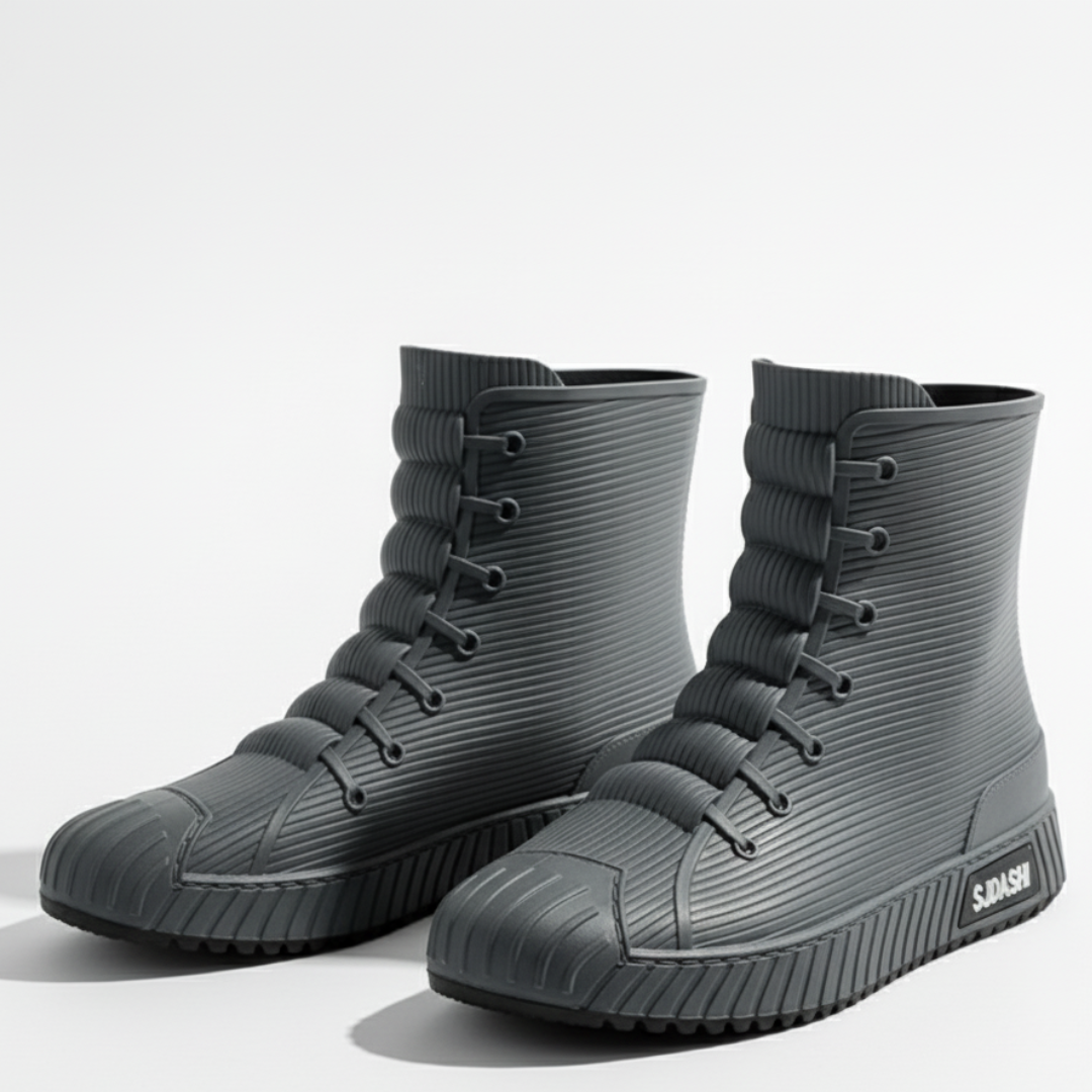 Women's Rain Boots - Waterproof Sneaker-Style Ankle Boots - Non-Slip Sole