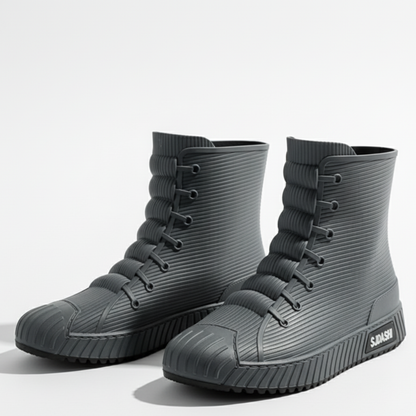 Women's Rain Boots - Waterproof Sneaker-Style Ankle Boots - Non-Slip Sole