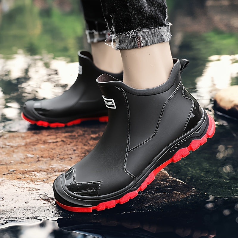 Ankle Rain Boots - Waterproof Slip-On Chelsea Boot - Non-Slip Lug Sole