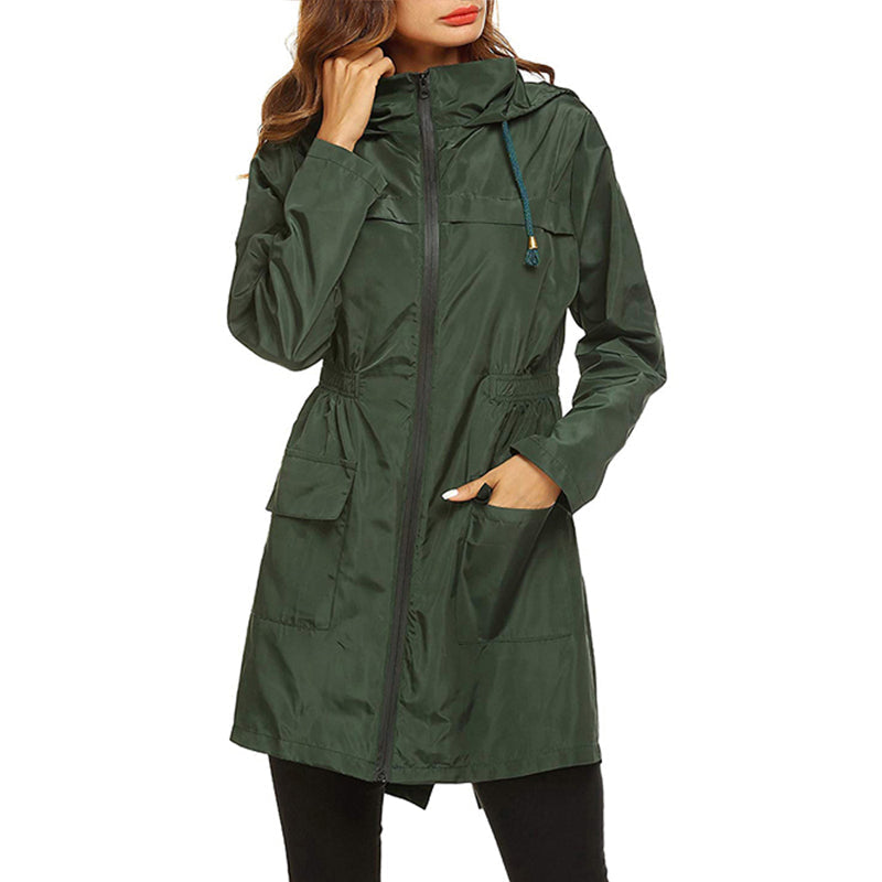 Women's Rain Jacket with Hood - Lightweight & Water-Repellent - Tailored Fit