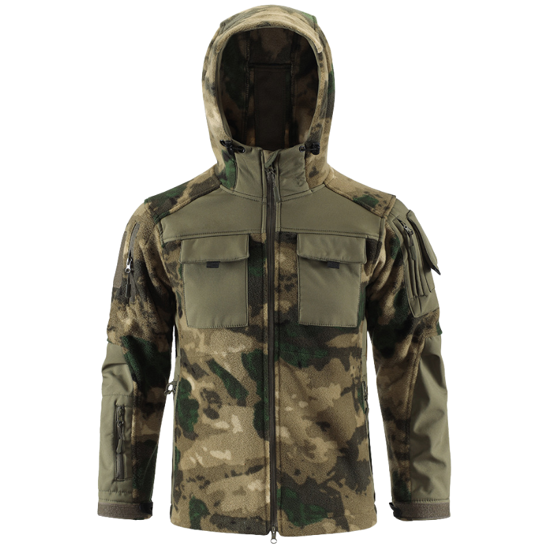 Men's Fleece Jacket - Hooded Tactical Softshell - Camo & Solid Colors
