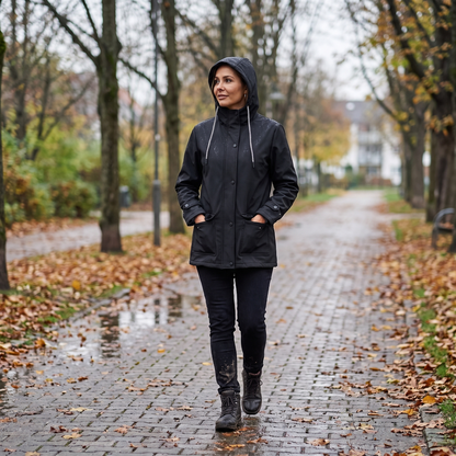 Regenjacke Damen mit Kapuze - Wasserdicht & Winddicht - Leicht Gefüttert