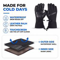 Ski Gloves - Waterproof - Leather Palm