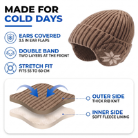 Beanie with Ear Flaps - Unisex Knit - Snowflake Pattern