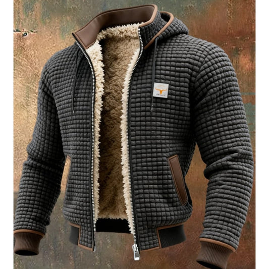 Mens Winter Jacket - Sherpa Lined Hooded Quilted Zip-Up - Wind Resistant