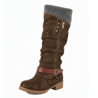 Womens Winter Boots - Knit Cuff Mid Calf Slouch Boots - Warm Lined Side Zip