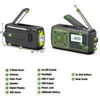 Emergency Wind Up Radio - Hand Crank & Solar - 5000mAh Power Bank & Torch