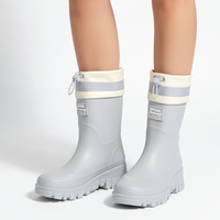 Women's Rain Boots - Waterproof Mid-Calf - Non-Slip Platform Sole