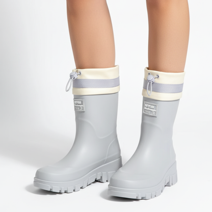 Women's Rain Boots - Waterproof Mid-Calf - Non-Slip Platform Sole